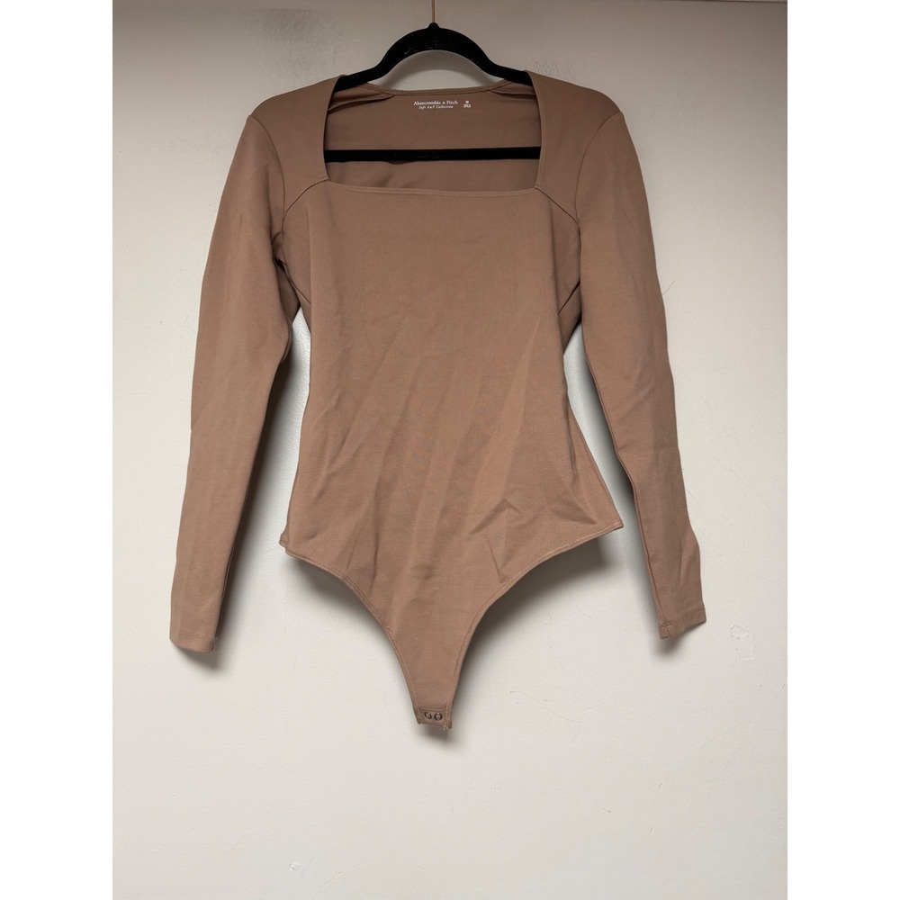 Abercrombie Fitch Soft Bodysuit Square Neck Long Sleeve Taupe M